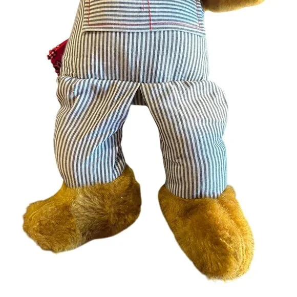 Vintage Knickerbocker Plush Dog In Striped Overalls With Red Bandana 16" Stuffed - Picture 5 of 9